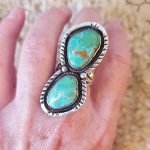 Large Vintage Navajo Turquoise Sterling Silver Ring